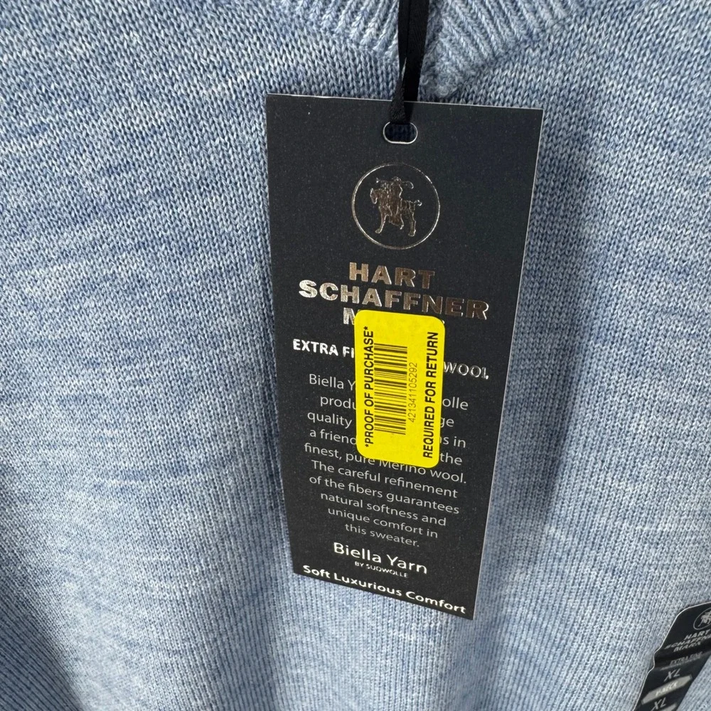 Hart Schaffner Marx Extra Fine Merino Wool V-Neck Sweater Light Blue XL NEW